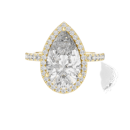 4.47 CT Pear Cut Lab Diamond Halo Ring for Women | VVS-VS EF CVD | 18KT, 14KT, 10KT Gold & 925 Silver | Rose, Yellow, White Gold & Moissanite Options
