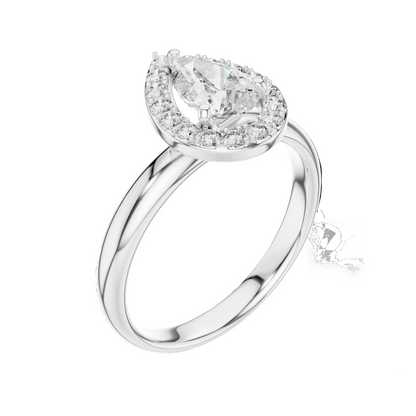 0.94 CT Pear-Shaped Lab Diamond Halo Ring for Women | VVS-VS EF CVD | 18KT, 14KT, 10KT Gold & 925 Silver | Rose, Yellow, White Gold & Moissanite Options
