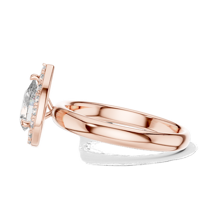 0.94 CT Pear-Shaped Lab Diamond Halo Ring for Women | VVS-VS EF CVD | 18KT, 14KT, 10KT Gold & 925 Silver | Rose, Yellow, White Gold & Moissanite Options