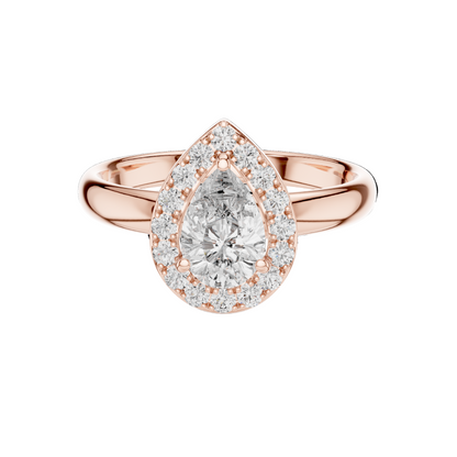 0.94 CT Pear-Shaped Lab Diamond Halo Ring for Women | VVS-VS EF CVD | 18KT, 14KT, 10KT Gold & 925 Silver | Rose, Yellow, White Gold & Moissanite Options