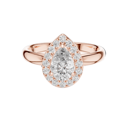 0.94 CT Pear-Shaped Lab Diamond Halo Ring for Women | VVS-VS EF CVD | 18KT, 14KT, 10KT Gold & 925 Silver | Rose, Yellow, White Gold & Moissanite Options