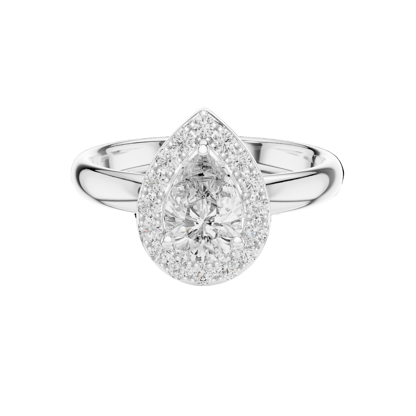 0.94 CT Pear-Shaped Lab Diamond Halo Ring for Women | VVS-VS EF CVD | 18KT, 14KT, 10KT Gold & 925 Silver | Rose, Yellow, White Gold & Moissanite Options