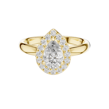 0.94 CT Pear-Shaped Lab Diamond Halo Ring for Women | VVS-VS EF CVD | 18KT, 14KT, 10KT Gold & 925 Silver | Rose, Yellow, White Gold & Moissanite Options