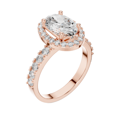 2.44 CT Oval Cut Halo Lab Diamond Engagement Ring for Women | VVS-VS EF CVD | 18KT, 14KT, 10KT Gold & 925 Silver | Rose, Yellow, White Gold & Moissanite Options