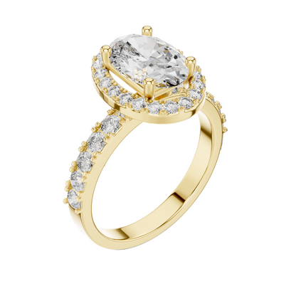 2.44 CT Oval Cut Halo Lab Diamond Engagement Ring for Women | VVS-VS EF CVD | 18KT, 14KT, 10KT Gold & 925 Silver | Rose, Yellow, White Gold & Moissanite Options
