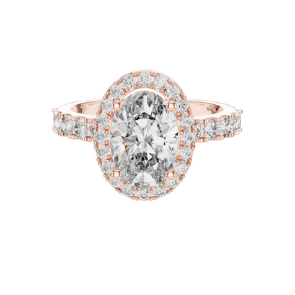 2.44 CT Oval Cut Halo Lab Diamond Engagement Ring for Women | VVS-VS EF CVD | 18KT, 14KT, 10KT Gold & 925 Silver | Rose, Yellow, White Gold & Moissanite Options