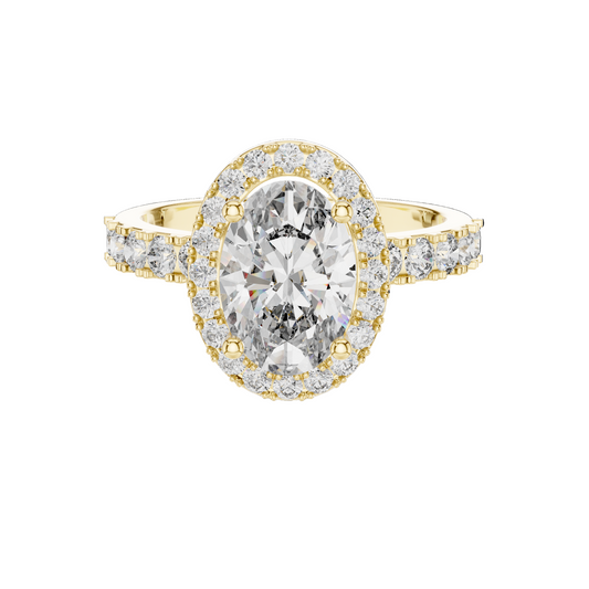 2.44 CT Oval Cut Halo Lab Diamond Engagement Ring for Women | VVS-VS EF CVD | 18KT, 14KT, 10KT Gold & 925 Silver | Rose, Yellow, White Gold & Moissanite Options