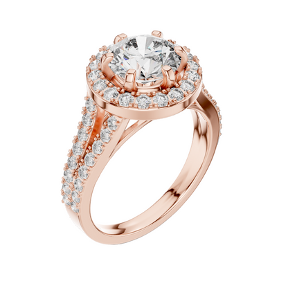 2.03 CT Lab Grown VVS-VS EF CVD Diamond Ring | Round Brilliant Cut Halo Design | 18KT, 14KT, 10KT Gold & 925 Silver | Rose, Yellow, White Gold & Moissanite Options