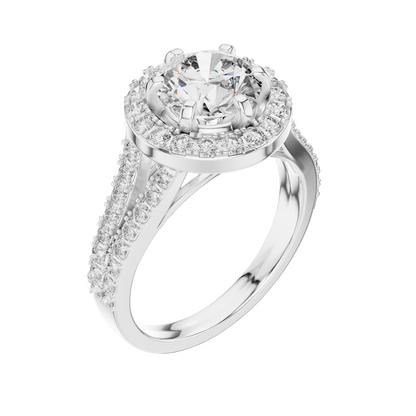 2.03 CT Lab Grown VVS-VS EF CVD Diamond Ring | Round Brilliant Cut Halo Design | 18KT, 14KT, 10KT Gold & 925 Silver | Rose, Yellow, White Gold & Moissanite Options