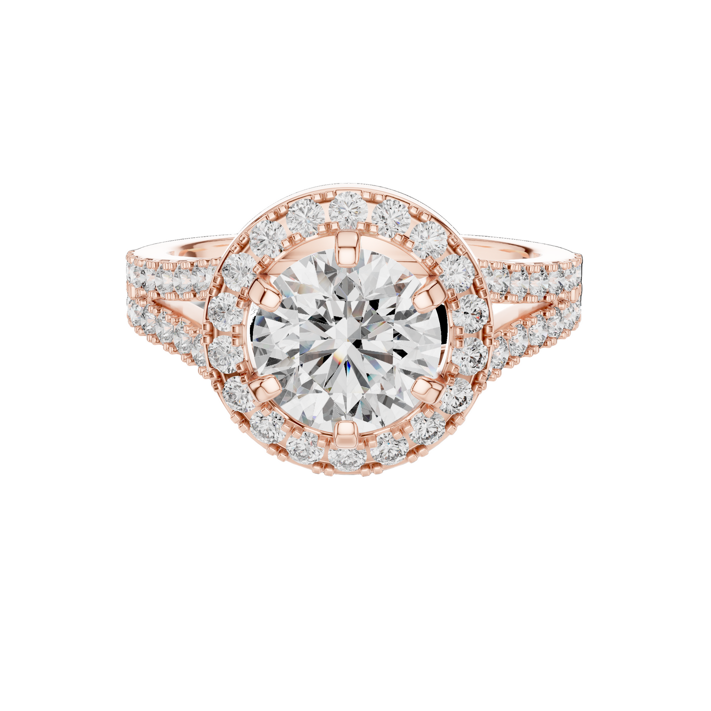 2.03 CT Lab Grown VVS-VS EF CVD Diamond Ring | Round Brilliant Cut Halo Design | 18KT, 14KT, 10KT Gold & 925 Silver | Rose, Yellow, White Gold & Moissanite Options