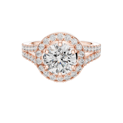 2.03 CT Lab Grown VVS-VS EF CVD Diamond Ring | Round Brilliant Cut Halo Design | 18KT, 14KT, 10KT Gold & 925 Silver | Rose, Yellow, White Gold & Moissanite Options