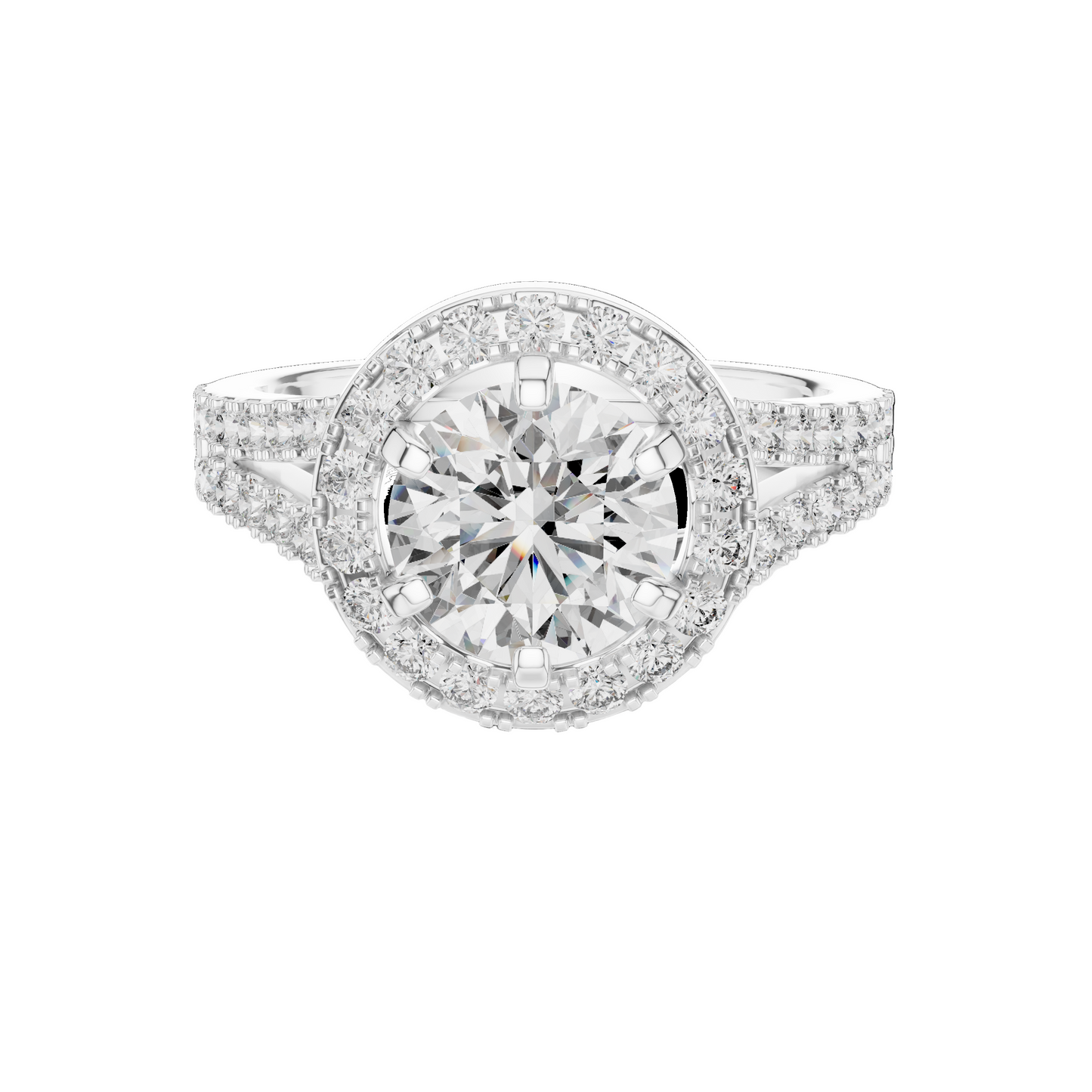 2.03 CT Lab Grown VVS-VS EF CVD Diamond Ring | Round Brilliant Cut Halo Design | 18KT, 14KT, 10KT Gold & 925 Silver | Rose, Yellow, White Gold & Moissanite Options