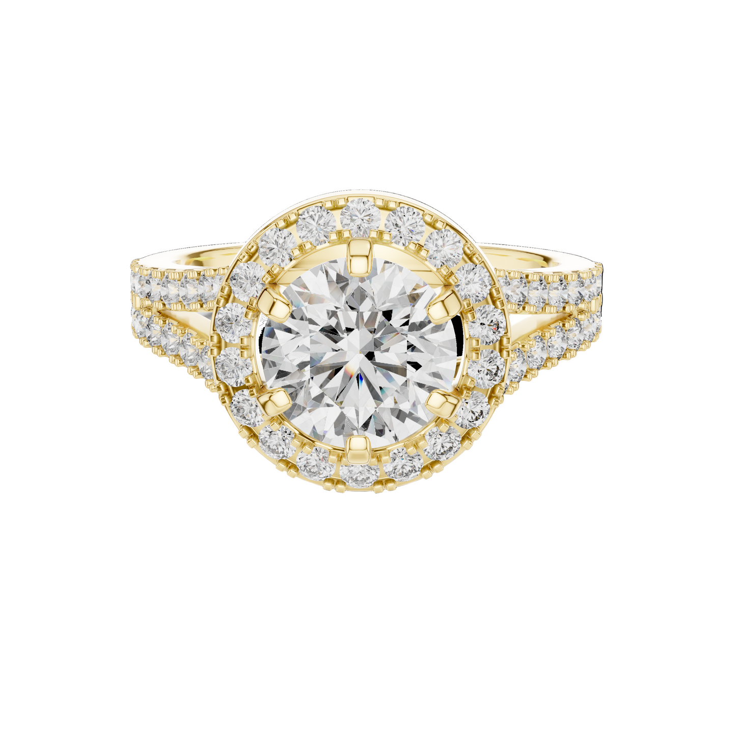 2.03 CT Lab Grown VVS-VS EF CVD Diamond Ring | Round Brilliant Cut Halo Design | 18KT, 14KT, 10KT Gold & 925 Silver | Rose, Yellow, White Gold & Moissanite Options