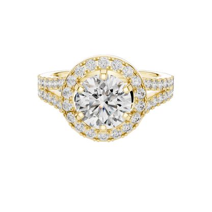 2.03 CT Lab Grown VVS-VS EF CVD Diamond Ring | Round Brilliant Cut Halo Design | 18KT, 14KT, 10KT Gold & 925 Silver | Rose, Yellow, White Gold & Moissanite Options