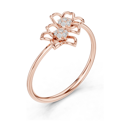 Flower Design Lab Diamond Ring | 0.056 CT Total Lab-Grown VVS-VS EF Diamonds | Available in 18KT, 14KT, 10KT Gold & 925 Silver | Rose, Yellow, White Gold & Moissanite Options