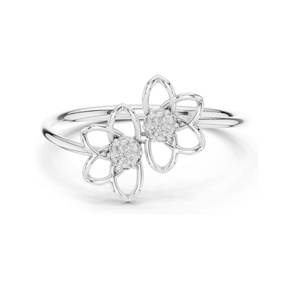 Flower Design Lab Diamond Ring | 0.056 CT Total Lab-Grown VVS-VS EF Diamonds | Available in 18KT, 14KT, 10KT Gold & 925 Silver | Rose, Yellow, White Gold & Moissanite Options
