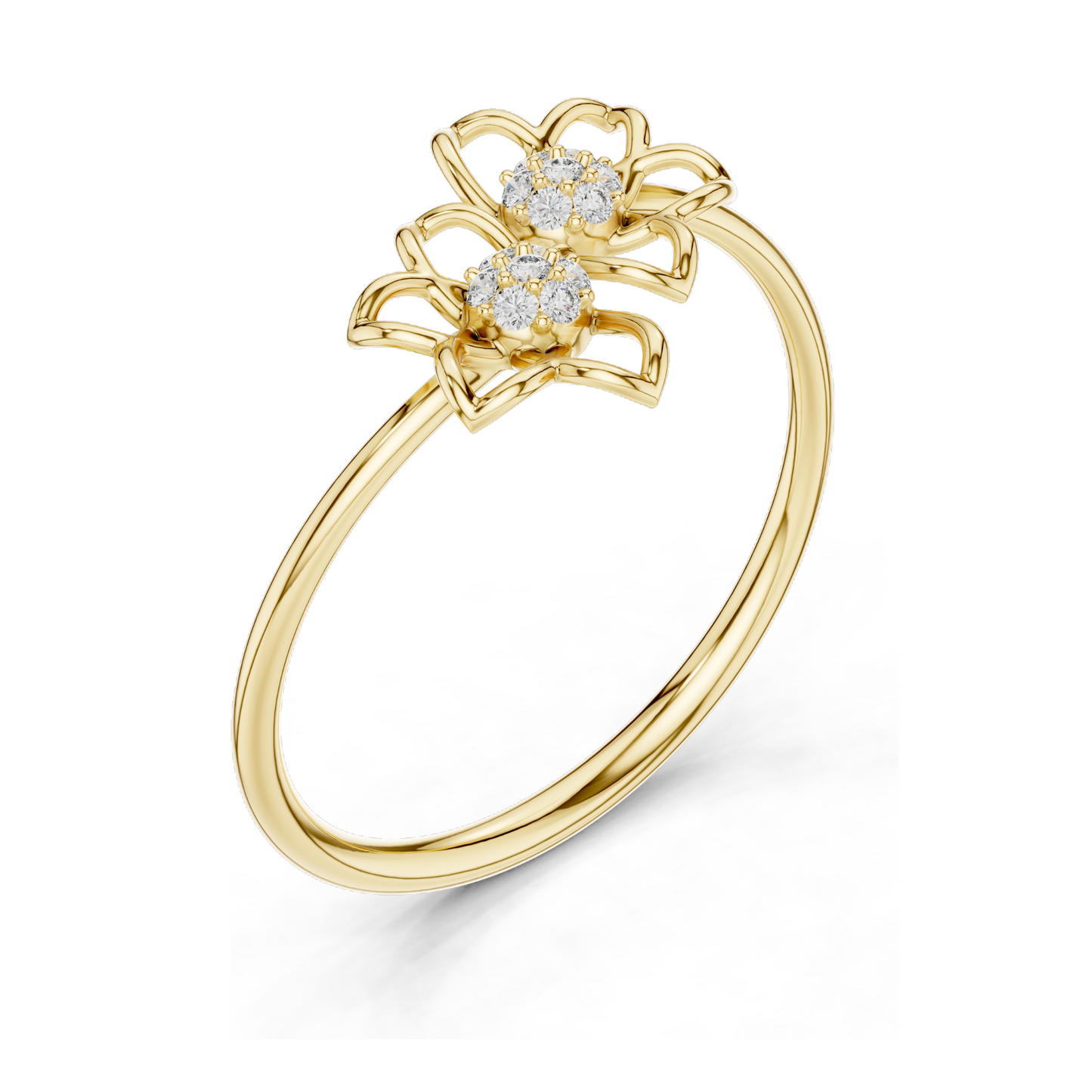 Flower Design Lab Diamond Ring | 0.056 CT Total Lab-Grown VVS-VS EF Diamonds | Available in 18KT, 14KT, 10KT Gold & 925 Silver | Rose, Yellow, White Gold & Moissanite Options