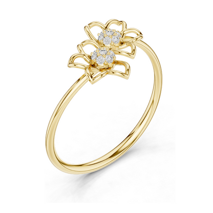 Flower Design Lab Diamond Ring | 0.056 CT Total Lab-Grown VVS-VS EF Diamonds | Available in 18KT, 14KT, 10KT Gold & 925 Silver | Rose, Yellow, White Gold & Moissanite Options