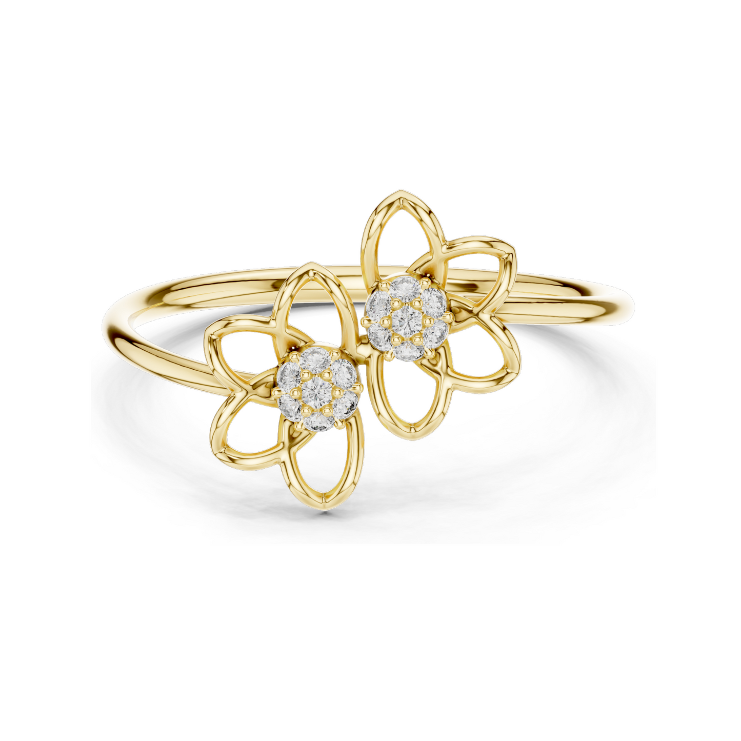 Flower Design Lab Diamond Ring | 0.056 CT Total Lab-Grown VVS-VS EF Diamonds | Available in 18KT, 14KT, 10KT Gold & 925 Silver | Rose, Yellow, White Gold & Moissanite Options