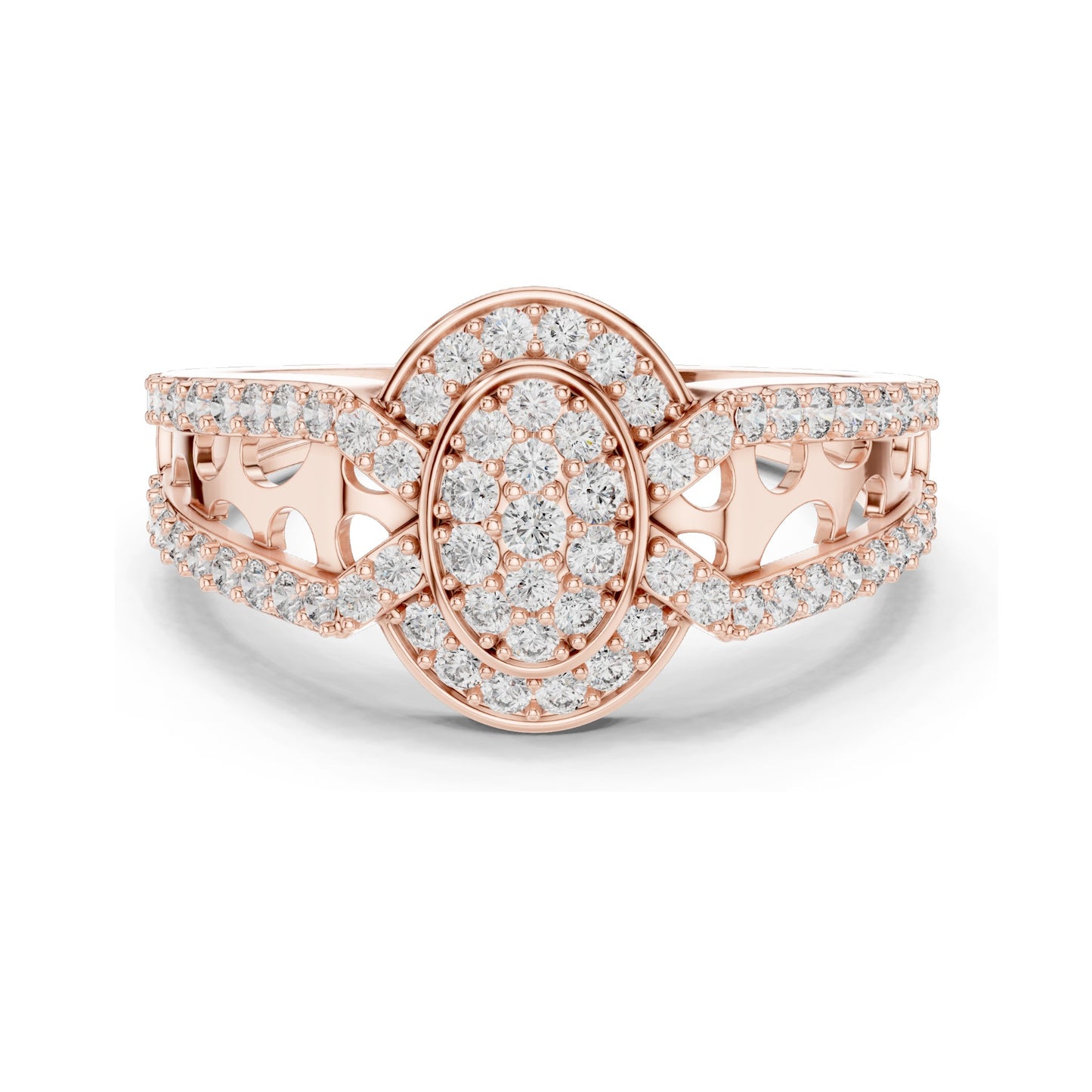 0.694 CT Oval Lab Diamond Pave Set Ring for Women | VVS-VS EF Clarity | 18KT, 14KT, 10KT Gold & 925 Silver | Moissanite & Custom Gold Options