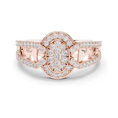 0.694 CT Oval Lab Diamond Pave Set Ring for Women | VVS-VS EF Clarity | 18KT, 14KT, 10KT Gold & 925 Silver | Moissanite & Custom Gold Options