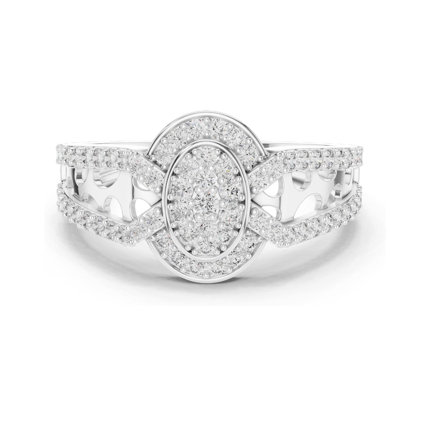 0.694 CT Oval Lab Diamond Pave Set Ring for Women | VVS-VS EF Clarity | 18KT, 14KT, 10KT Gold & 925 Silver | Moissanite & Custom Gold Options
