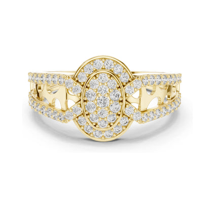 0.694 CT Oval Lab Diamond Pave Set Ring for Women | VVS-VS EF Clarity | 18KT, 14KT, 10KT Gold & 925 Silver | Moissanite & Custom Gold Options