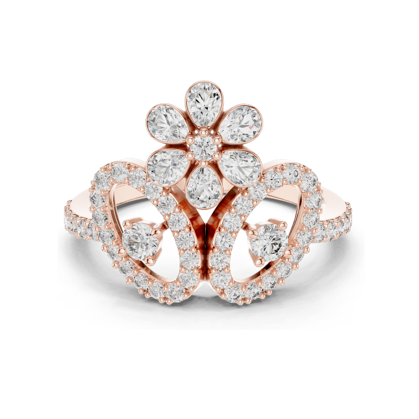 0.547 CT Lab Diamond Flower Ring for Women | VVS-VS EF Clarity | 18KT, 14KT, 10KT Gold & 925 Silver | Rose, Yellow, White Gold & Moissanite Options