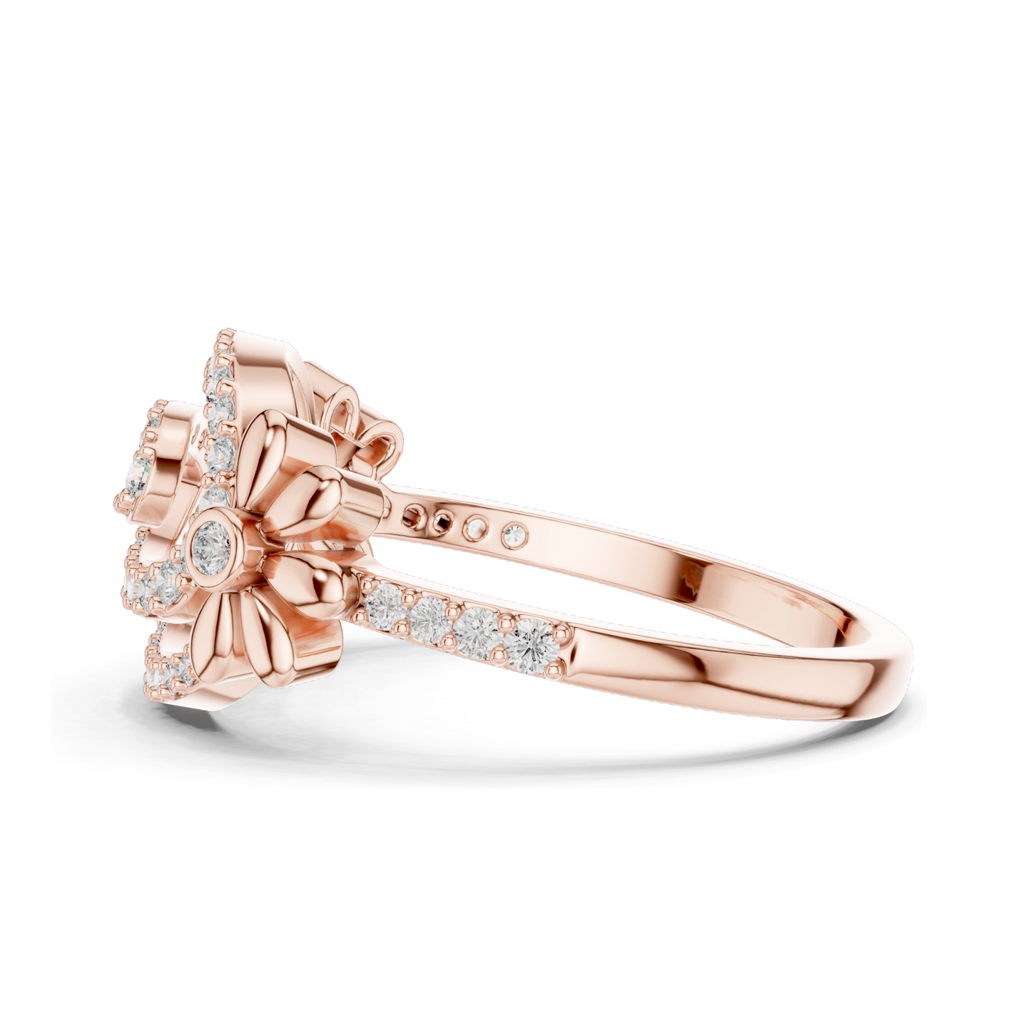 0.341 CT Lab Diamond Flower & Swirl Design Ring for Women | VVS-VS EF Clarity | 18KT, 14KT, 10KT Gold & 925 Silver | Rose, Yellow, White Gold & Moissanite Options