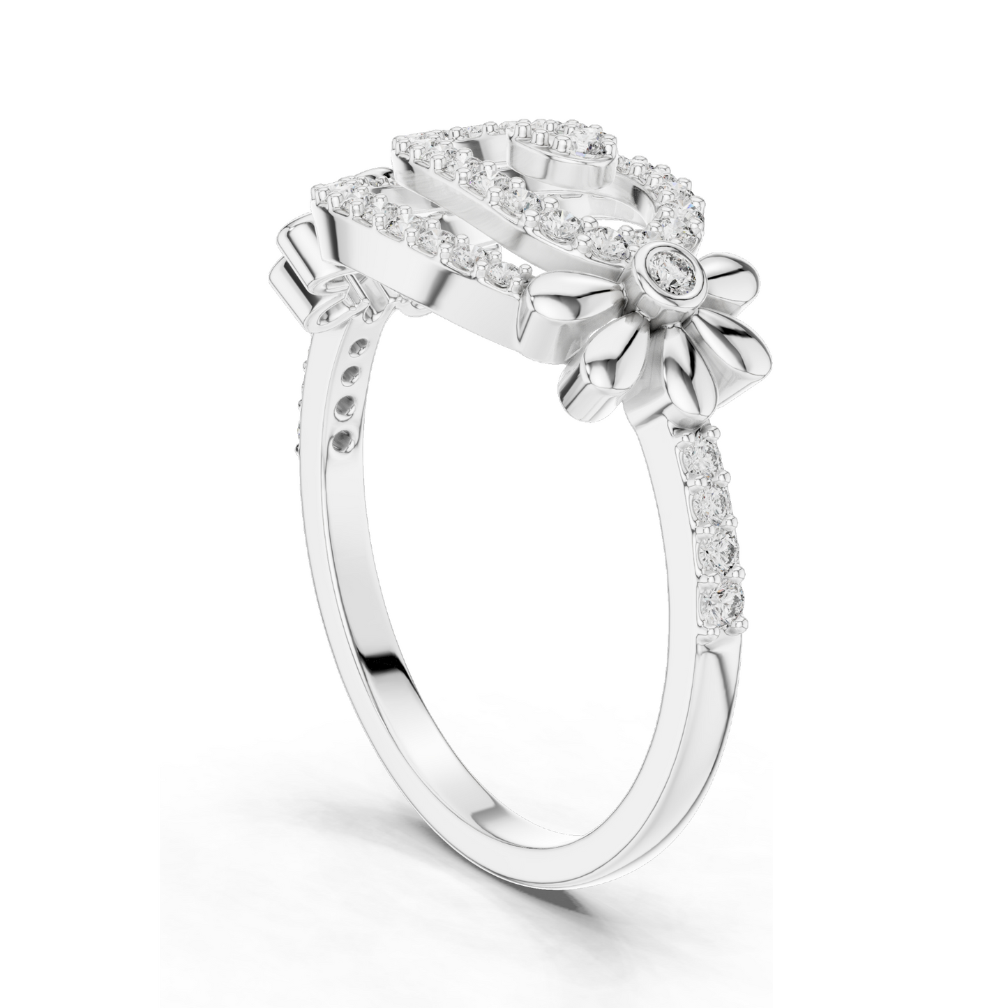 0.341 CT Lab Diamond Flower & Swirl Design Ring for Women | VVS-VS EF Clarity | 18KT, 14KT, 10KT Gold & 925 Silver | Rose, Yellow, White Gold & Moissanite Options
