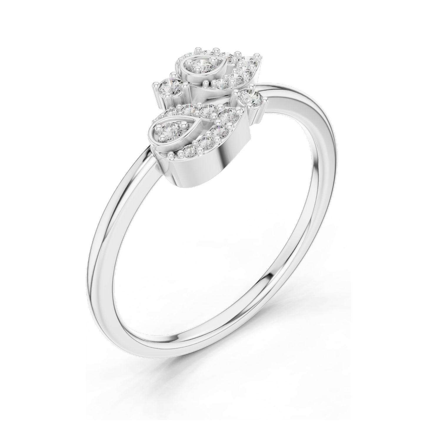 0.137 CT Lab Diamond Double Leaf Ring for Women | VVS–VS EF Clarity | 18KT, 14KT, 10KT Gold & 925 Silver | Rose, Yellow & White Gold | Moissanite Option