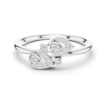0.137 CT Lab Diamond Double Leaf Ring for Women | VVS–VS EF Clarity | 18KT, 14KT, 10KT Gold & 925 Silver | Rose, Yellow & White Gold | Moissanite Option