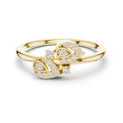 0.137 CT Lab Diamond Double Leaf Ring for Women | VVS–VS EF Clarity | 18KT, 14KT, 10KT Gold & 925 Silver | Rose, Yellow & White Gold | Moissanite Option