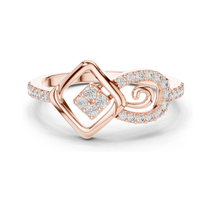 0.241 CT Lab Diamond Swirl Square Illusion Designer Ring for Women | VVS-VS EF Clarity | 18KT, 14KT, 10KT Gold & 925 Silver | Rose, Yellow, White Gold & Moissanite Options