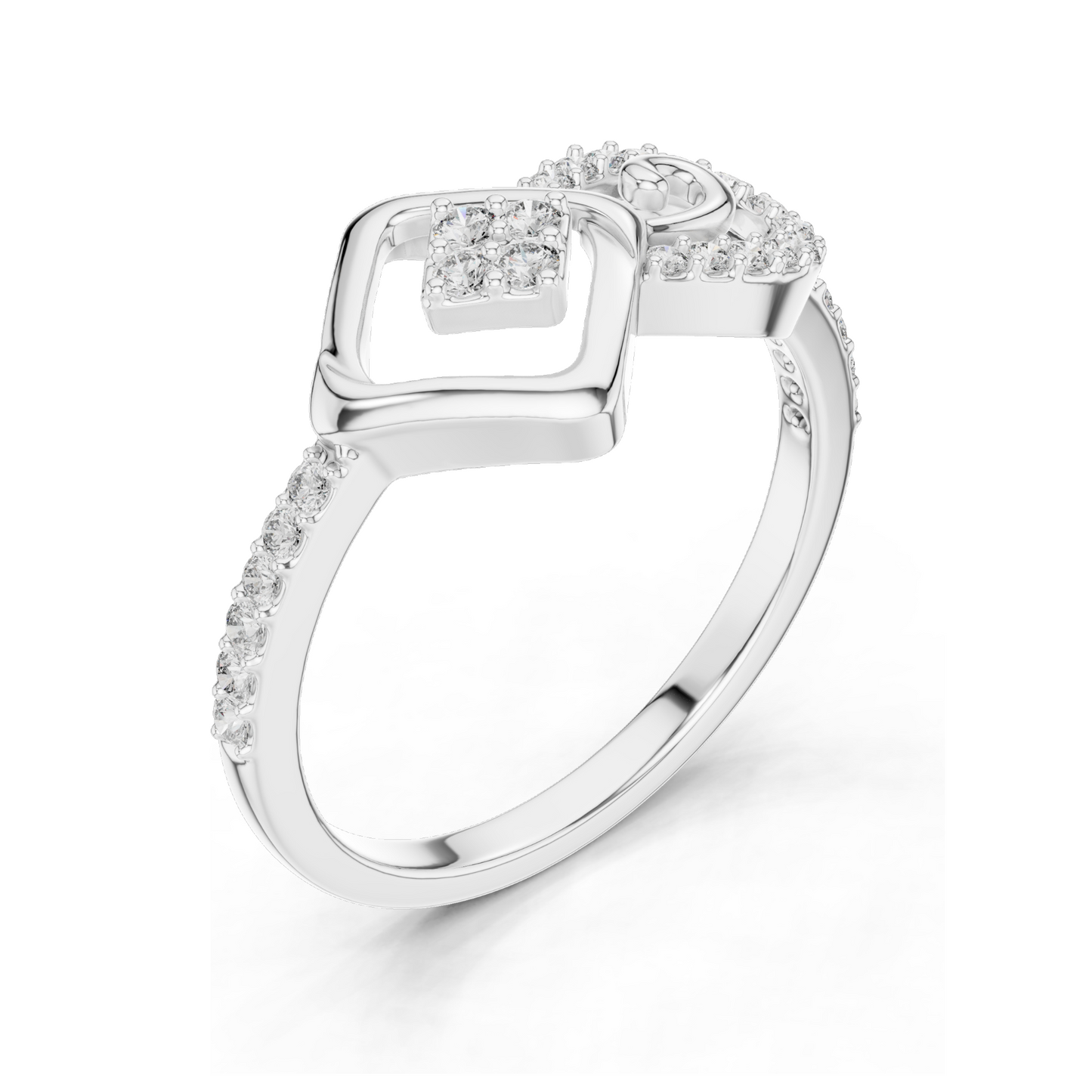 0.241 CT Lab Diamond Swirl Square Illusion Designer Ring for Women | VVS-VS EF Clarity | 18KT, 14KT, 10KT Gold & 925 Silver | Rose, Yellow, White Gold & Moissanite Options