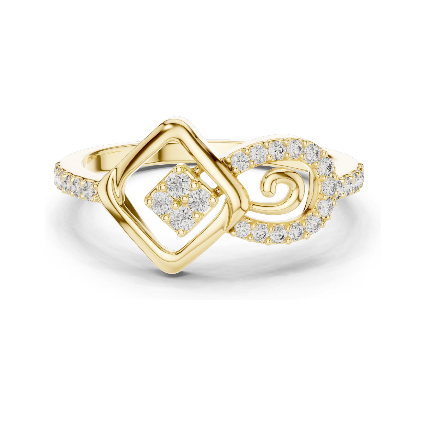 0.241 CT Lab Diamond Swirl Square Illusion Designer Ring for Women | VVS-VS EF Clarity | 18KT, 14KT, 10KT Gold & 925 Silver | Rose, Yellow, White Gold & Moissanite Options