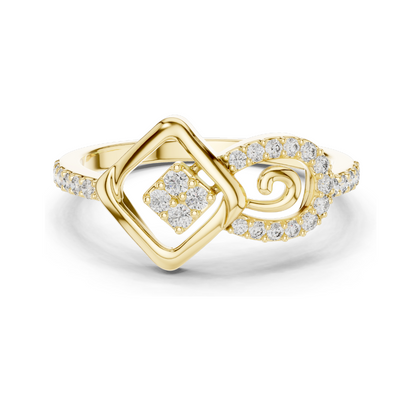 0.241 CT Lab Diamond Swirl Square Illusion Designer Ring for Women | VVS-VS EF Clarity | 18KT, 14KT, 10KT Gold & 925 Silver | Rose, Yellow, White Gold & Moissanite Options