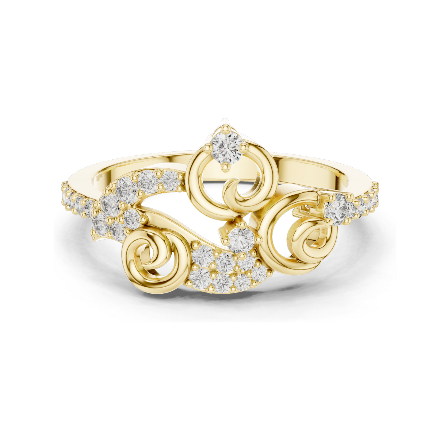 18KT, 14KT, 10KT Gold Lab Diamond Ladies Ring | VVS-VS EF Clarity | Rose, Yellow, White Gold | 0.302 CT | Moissanite & Lab Diamond Options | Luxury Swirl Design