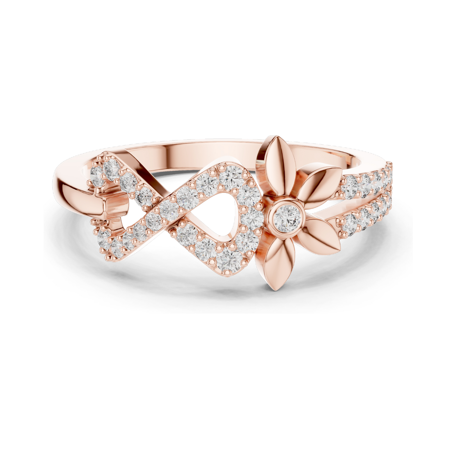 Elegant Infinity & Floral Design Lab Diamond Ring for Women | 0.258 CT | 18KT, 14KT, 10KT Gold & 925 Silver | Rose, Yellow, White Gold & Moissanite Options