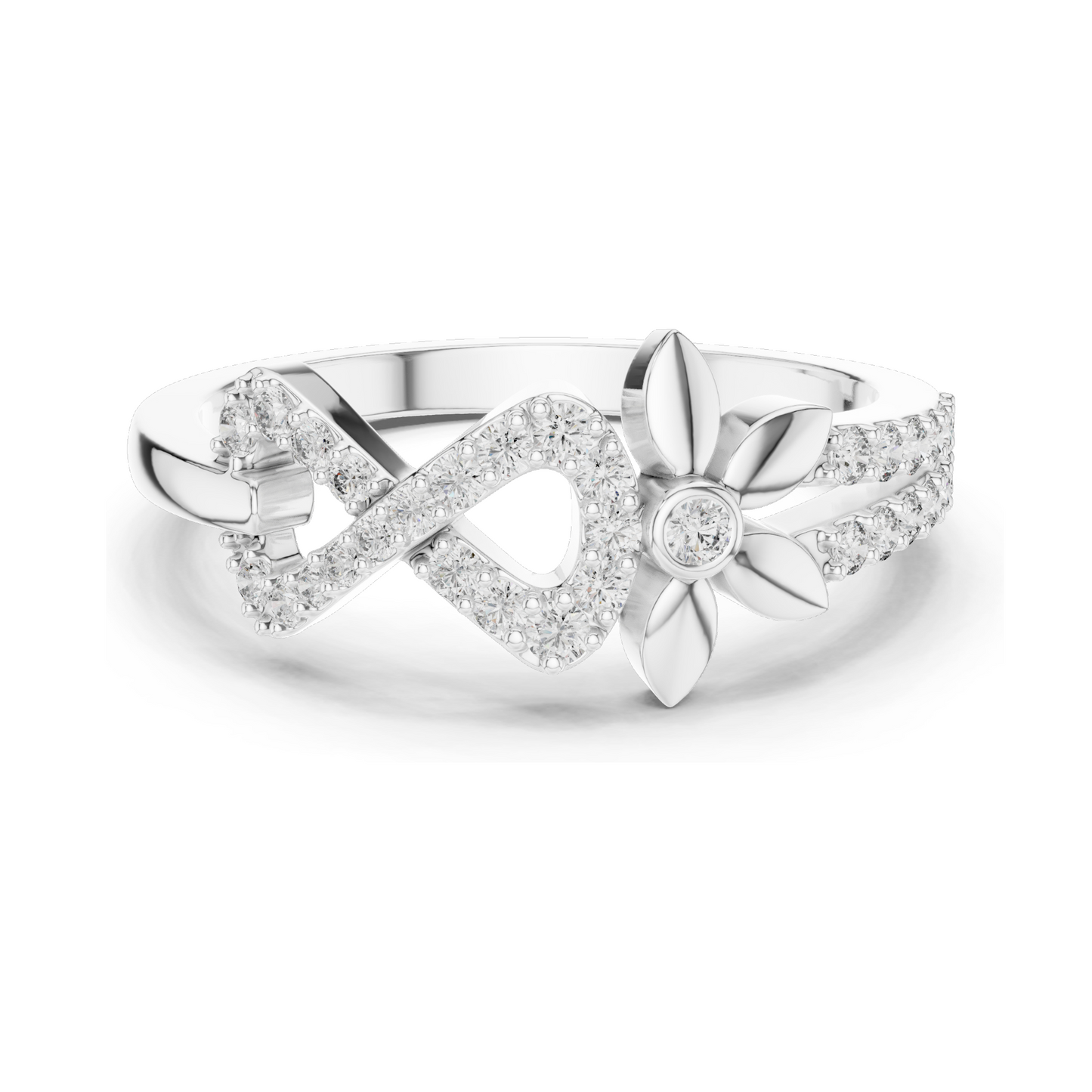 Elegant Infinity & Floral Design Lab Diamond Ring for Women | 0.258 CT | 18KT, 14KT, 10KT Gold & 925 Silver | Rose, Yellow, White Gold & Moissanite Options