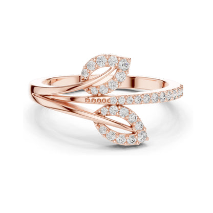 0.235 CT Lab Diamond Leaf Design Ring for Women | VVS-VS EF Clarity | 18KT, 14KT, 10KT Gold & 925 Silver | Moissanite & Diamond Options
