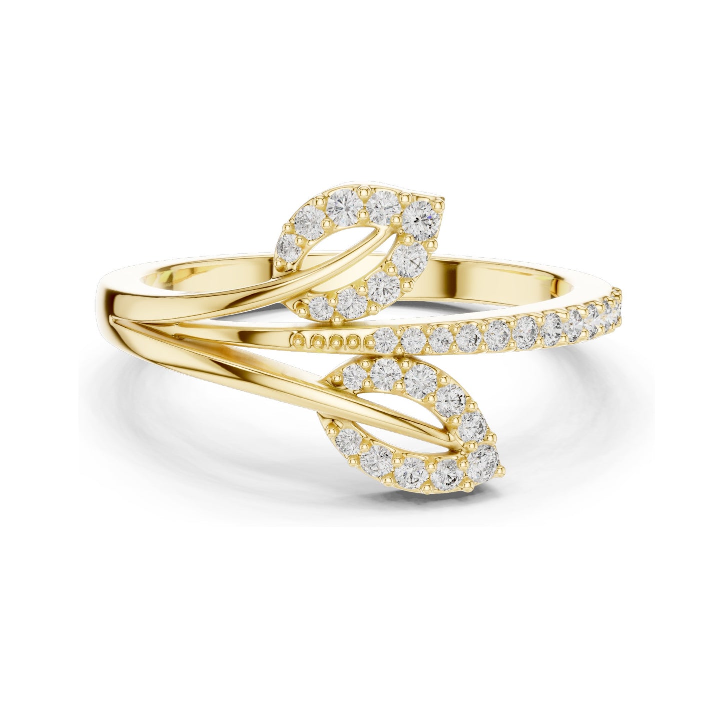 0.235 CT Lab Diamond Leaf Design Ring for Women | VVS-VS EF Clarity | 18KT, 14KT, 10KT Gold & 925 Silver | Moissanite & Diamond Options