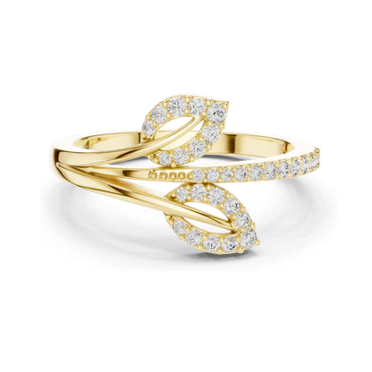 0.235 CT Lab Diamond Leaf Design Ring for Women | VVS-VS EF Clarity | 18KT, 14KT, 10KT Gold & 925 Silver | Moissanite & Diamond Options