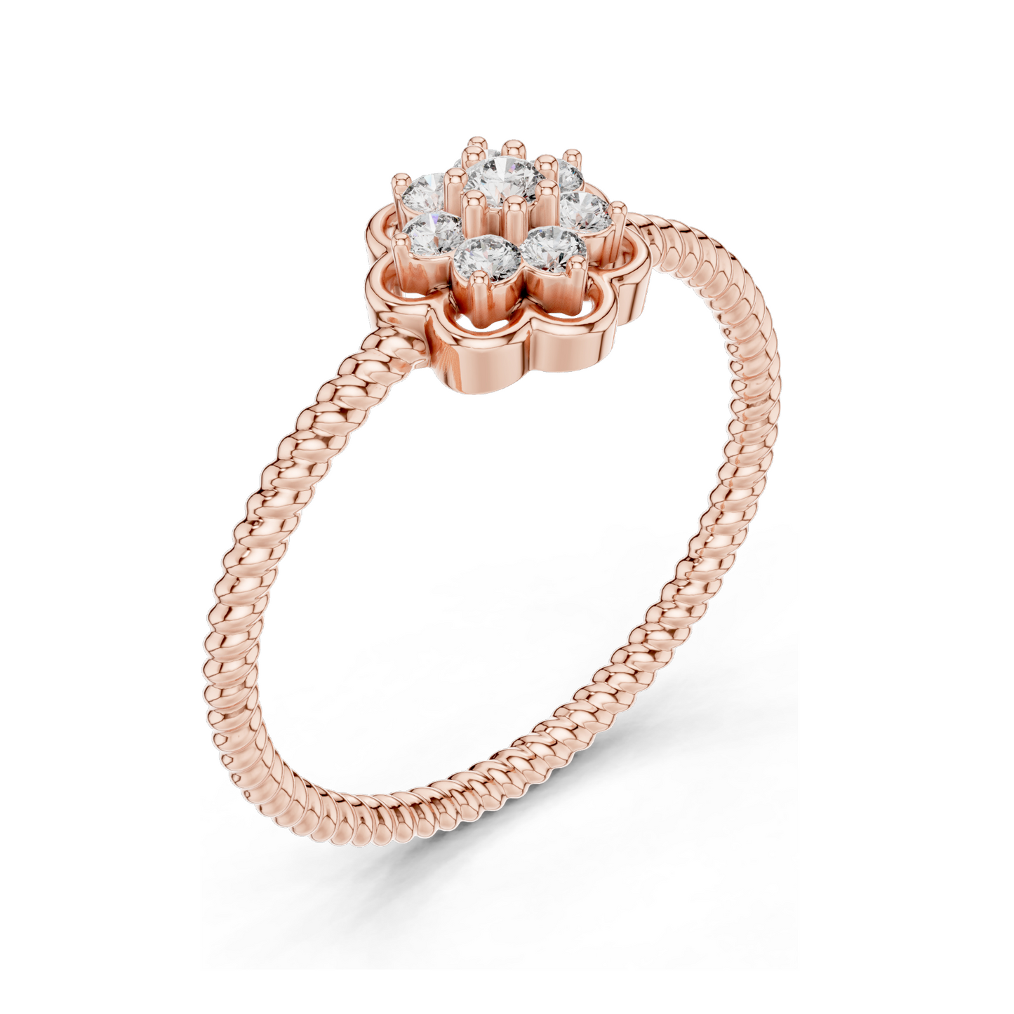 0.135 CT Lab Diamond Flower Ring for Women | VVS-VS EF Clarity | 18KT, 14KT, 10KT Gold & 925 Silver | Rose, Yellow, White Gold & Moissanite Options