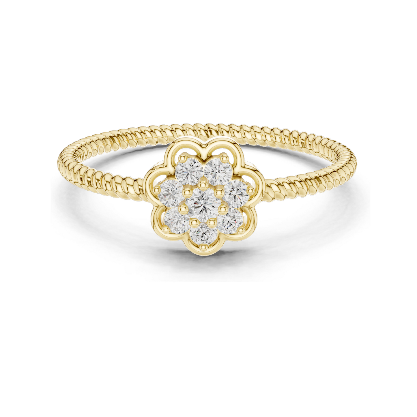 0.135 CT Lab Diamond Flower Ring for Women | VVS-VS EF Clarity | 18KT, 14KT, 10KT Gold & 925 Silver | Rose, Yellow, White Gold & Moissanite Options