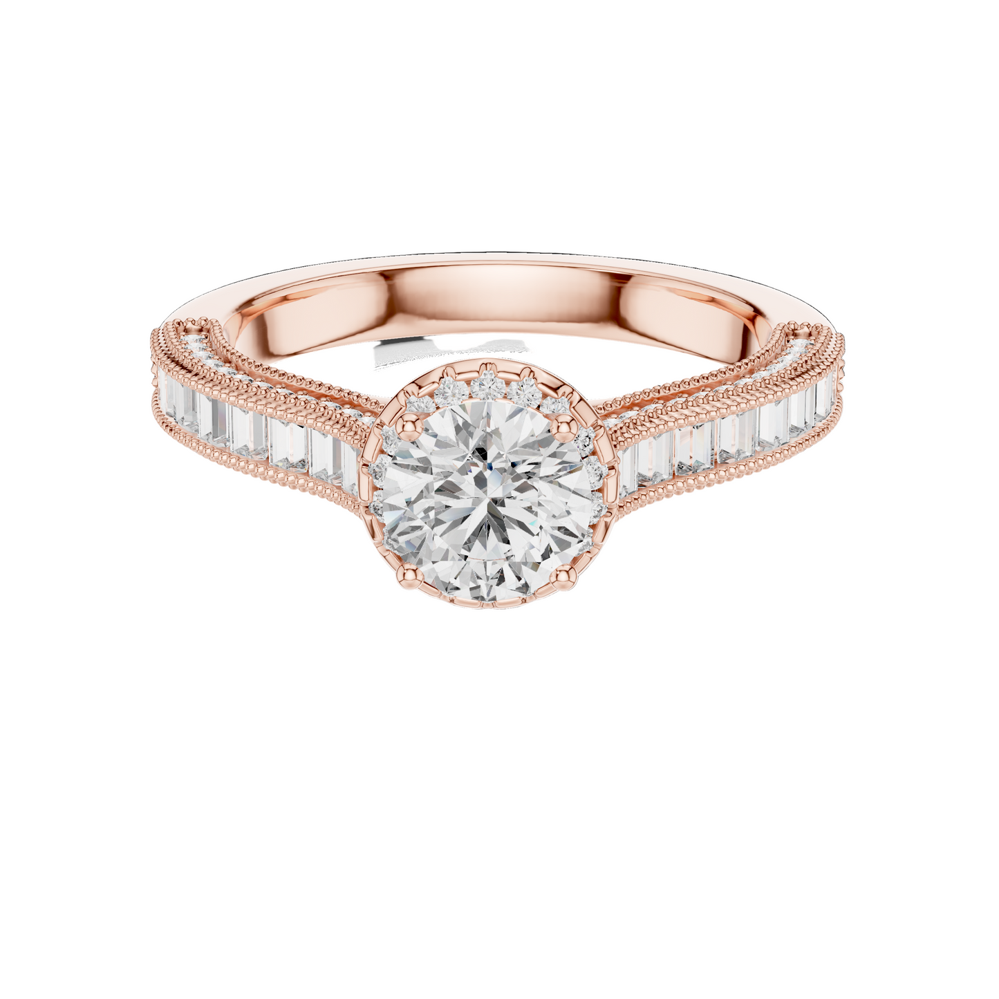 1.43 CT Round Cut Lab Diamond Halo Engagement Ring for Women | VVS-VS EF CVD | 18KT, 14KT, 10KT Gold & 925 Silver | Rose, Yellow, White Gold & Moissanite Options