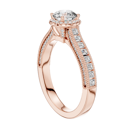 1.43 CT Round Cut Lab Diamond Halo Engagement Ring for Women | VVS-VS EF CVD | 18KT, 14KT, 10KT Gold & 925 Silver | Rose, Yellow, White Gold & Moissanite Options