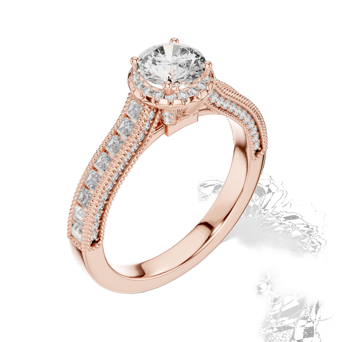 1.43 CT Round Cut Lab Diamond Halo Engagement Ring for Women | VVS-VS EF CVD | 18KT, 14KT, 10KT Gold & 925 Silver | Rose, Yellow, White Gold & Moissanite Options