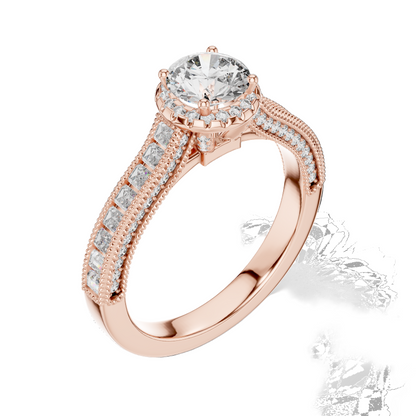 1.43 CT Round Cut Lab Diamond Halo Engagement Ring for Women | VVS-VS EF CVD | 18KT, 14KT, 10KT Gold & 925 Silver | Rose, Yellow, White Gold & Moissanite Options