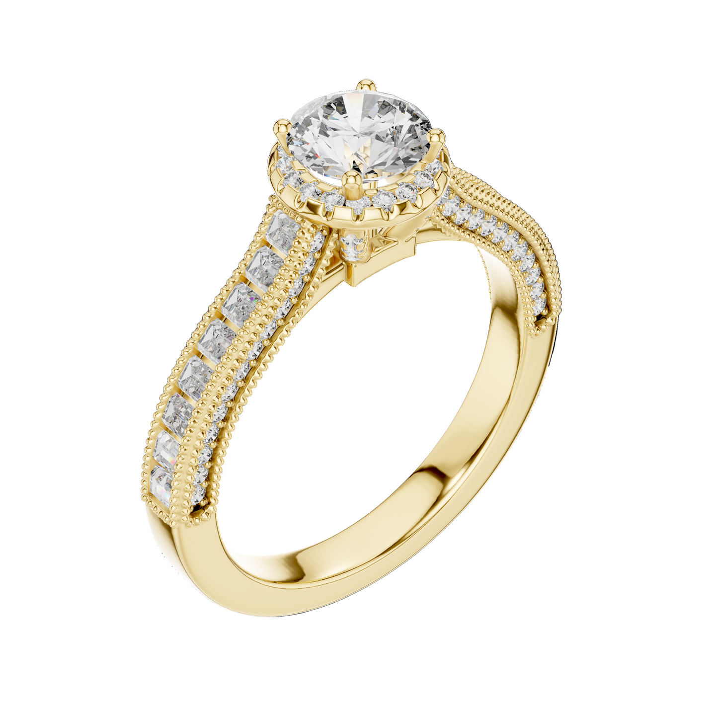 1.43 CT Round Cut Lab Diamond Halo Engagement Ring for Women | VVS-VS EF CVD | 18KT, 14KT, 10KT Gold & 925 Silver | Rose, Yellow, White Gold & Moissanite Options